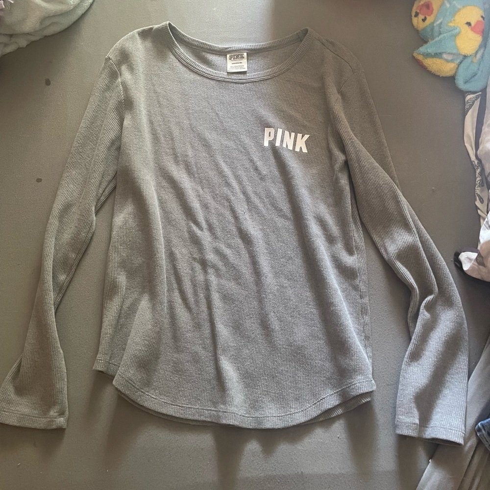 Grey long sleeve PINK waffle top womens size medium